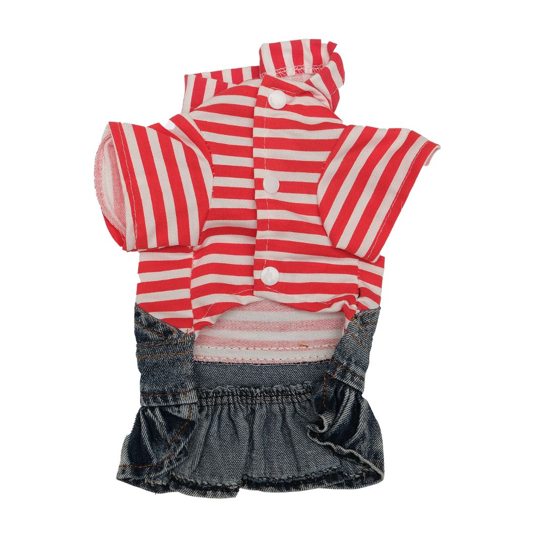 Red stripe denim dress